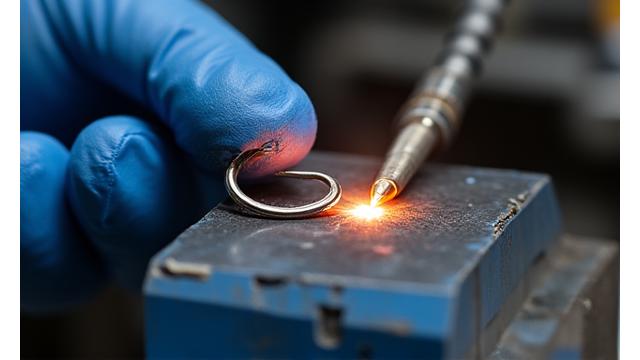 職人がカスタムフックを鍛造する様子